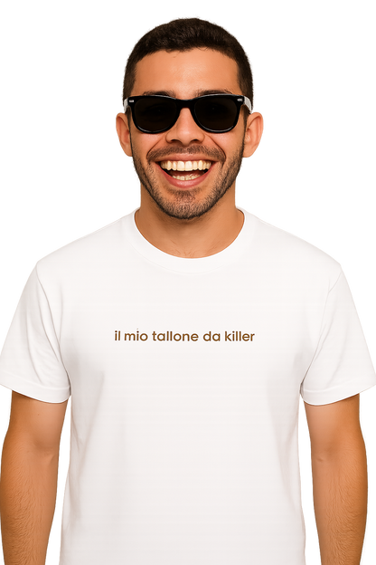 T-shirt girocollo Unisex Ricamata - il mio tallone da killer