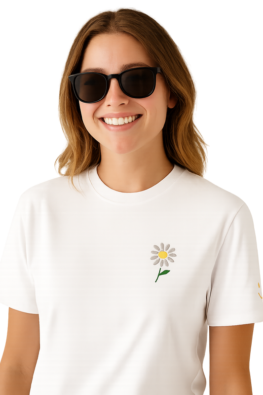 T-shirt girocollo Unisex Classica Ricamata - Margherita