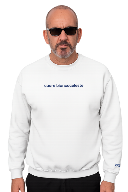 Felpa girocollo Unisex Ricamata | Cuore BiancoCeleste