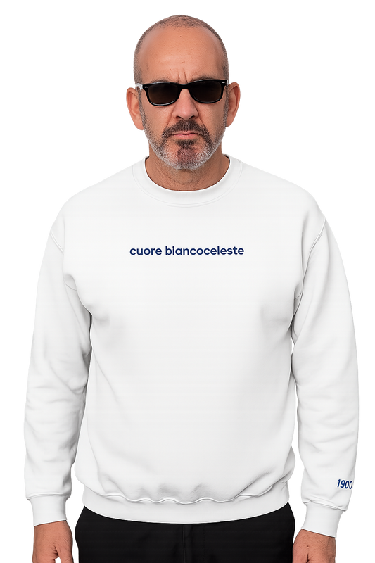 Felpa girocollo Unisex Ricamata | Cuore BiancoCeleste