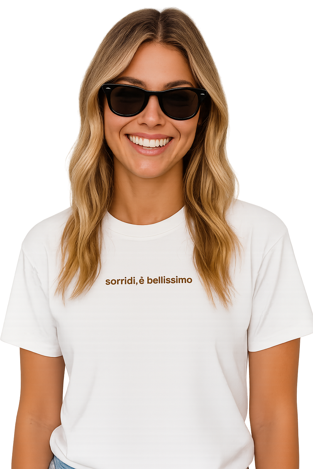 T-shirt girocollo Unisex Ricamata - sorridi, è bellissimo