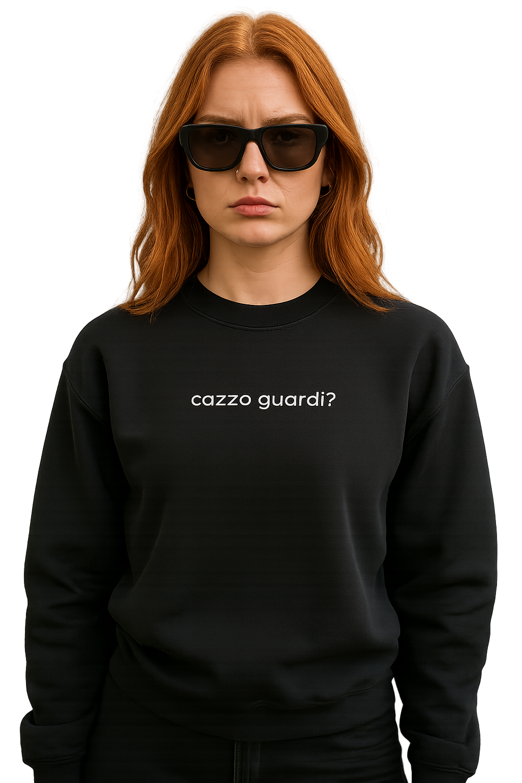 Felpa girocollo unisex Ricamata | cazzo guardi?