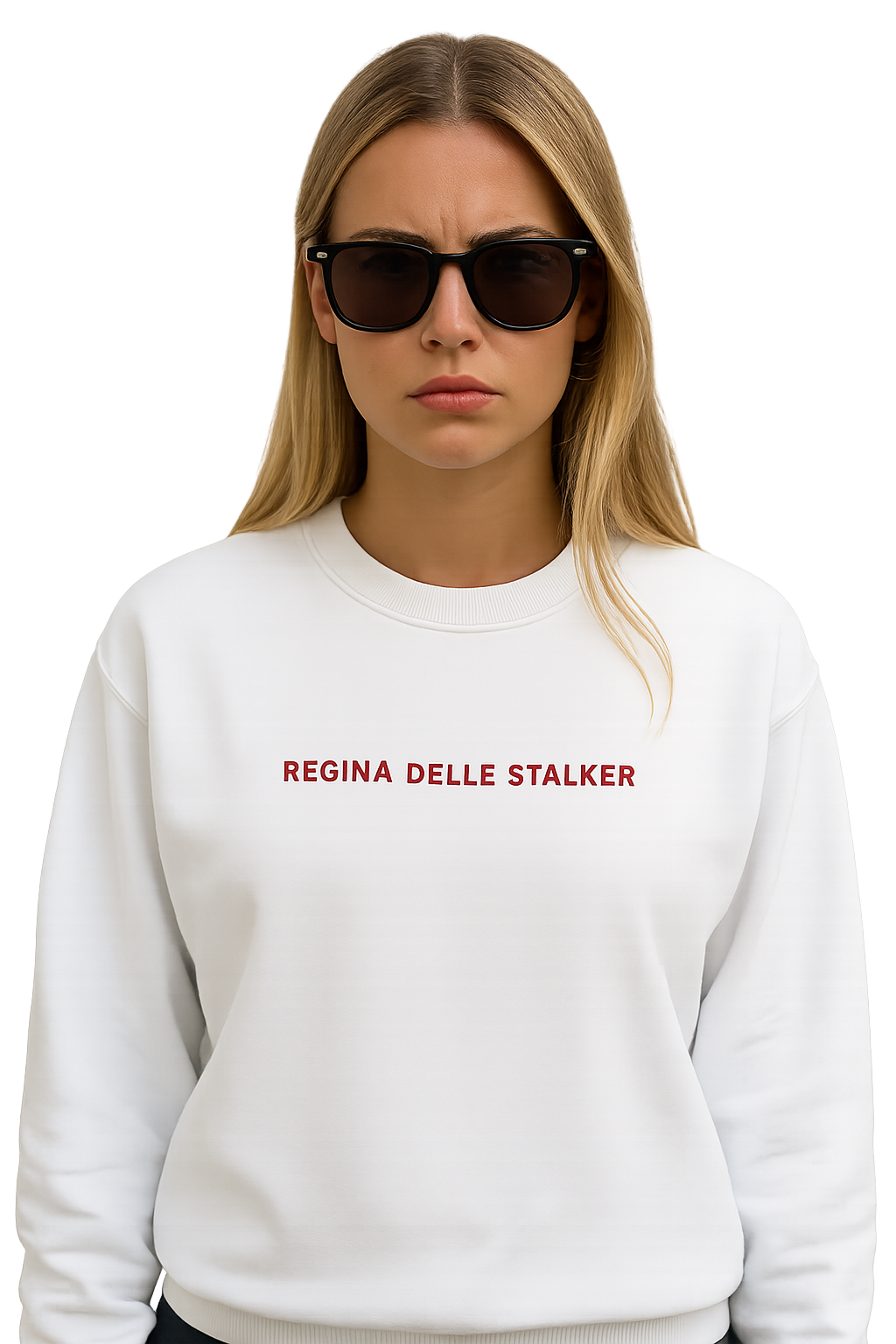 Felpa girocollo unisex ricamata| Regina delle stalker