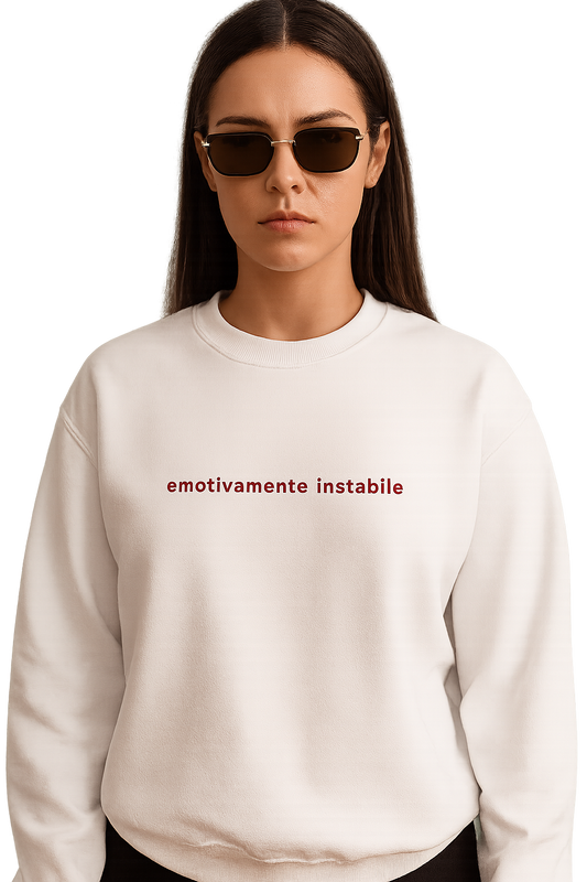 Felpa girocollo unisex ricamata | emotivamente instabile
