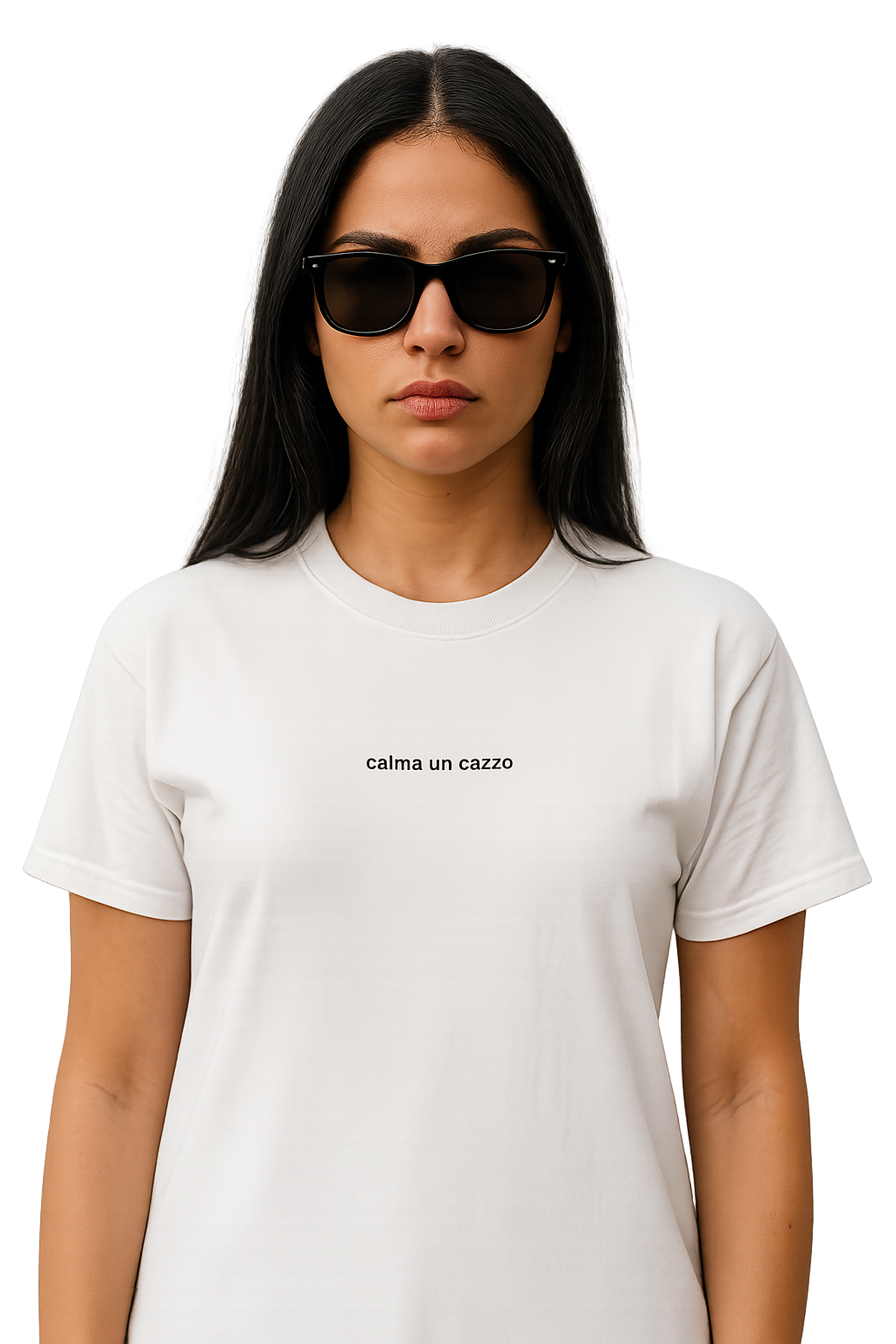 T-shirt girocollo ricamata - calma un cazzo