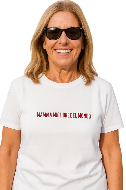 T-shirt girocollo ricamata - mamma migliore del mondo