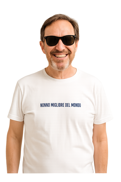 T-shirt girocollo ricamata - nonno migliore del mondo