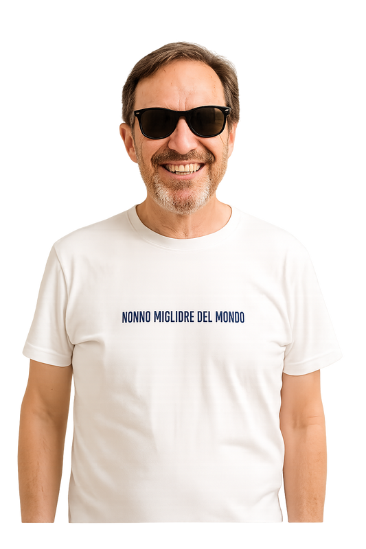 T-shirt girocollo ricamata - nonno migliore del mondo