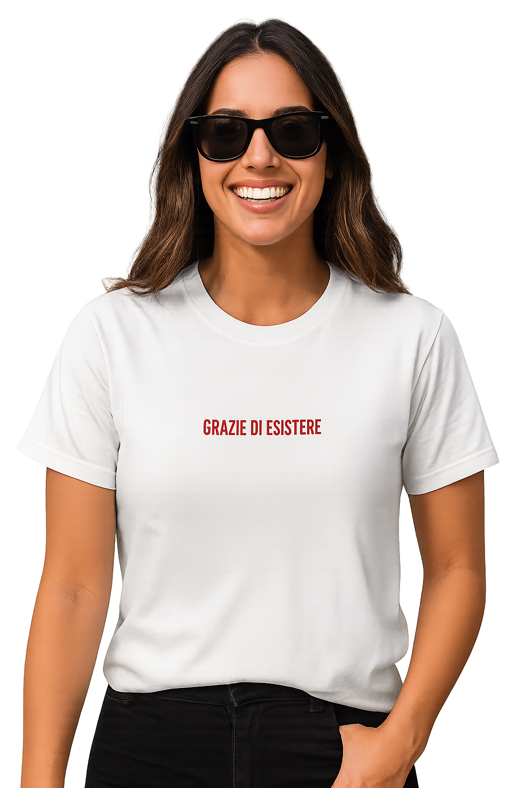 T-shirt girocollo ricamata - grazie di esistere