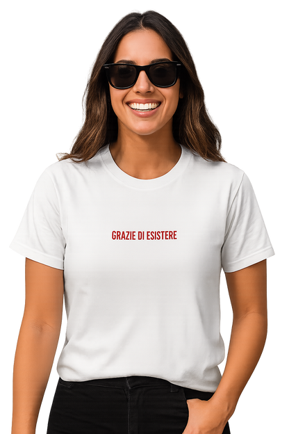 T-shirt girocollo ricamata - grazie di esistere