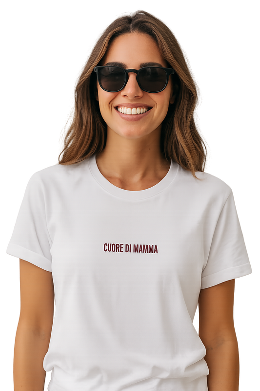 T-shirt girocollo ricamata - cuore di mamma