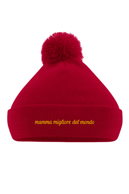Cappello Pon Pon Ricamato | mamma migliore del mondo