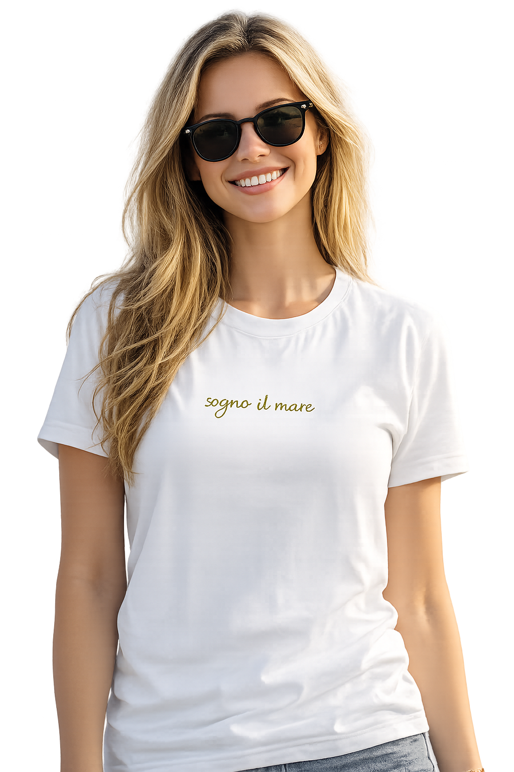 T-shirt girocollo ricamata - sogno il mare