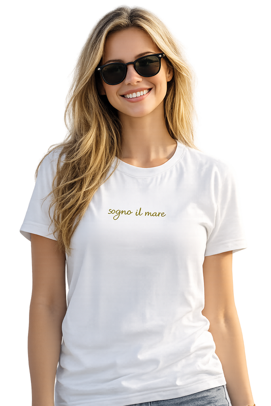 T-shirt girocollo ricamata - sogno il mare