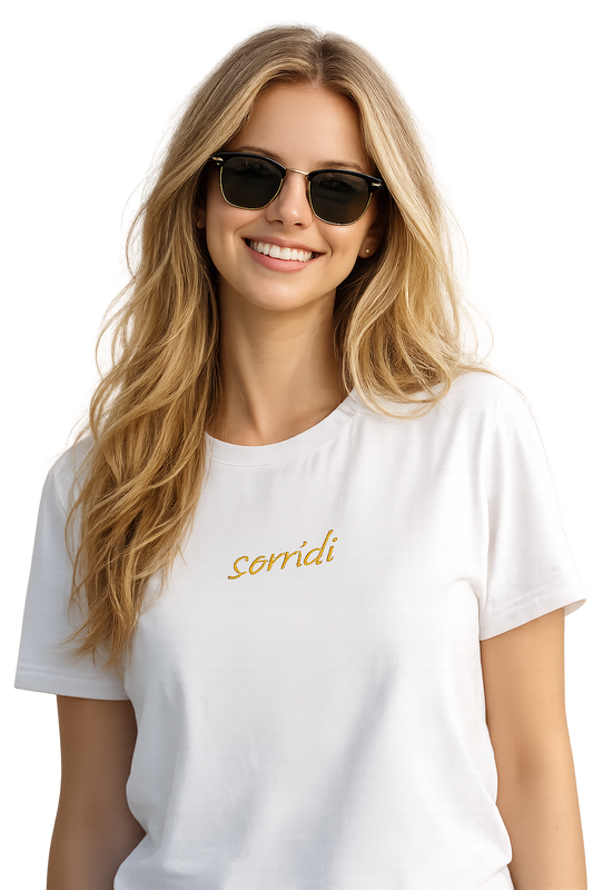 T-shirt girocollo ricamata - sorridi