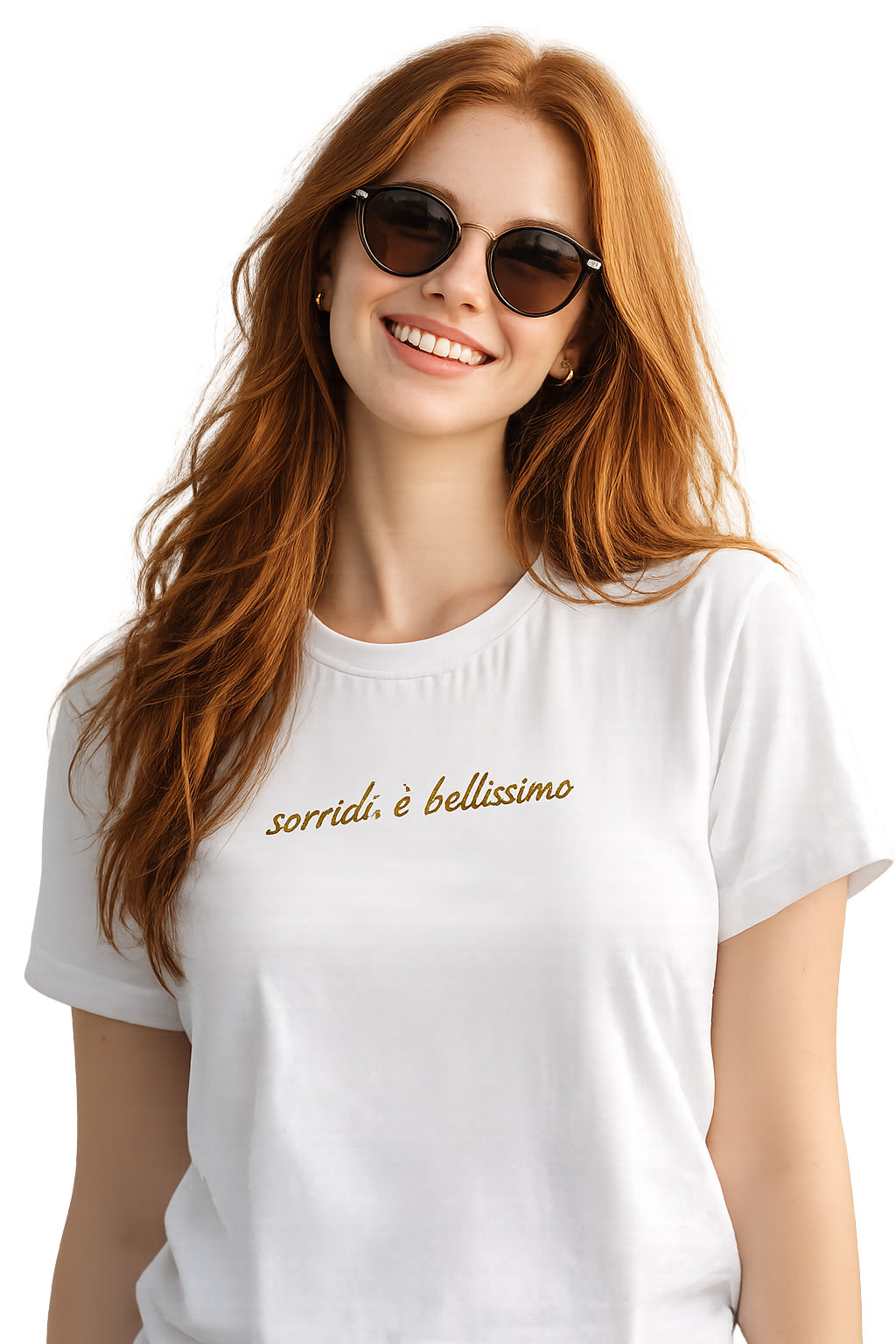 T-shirt girocollo ricamata - sorridi, è bellissimo
