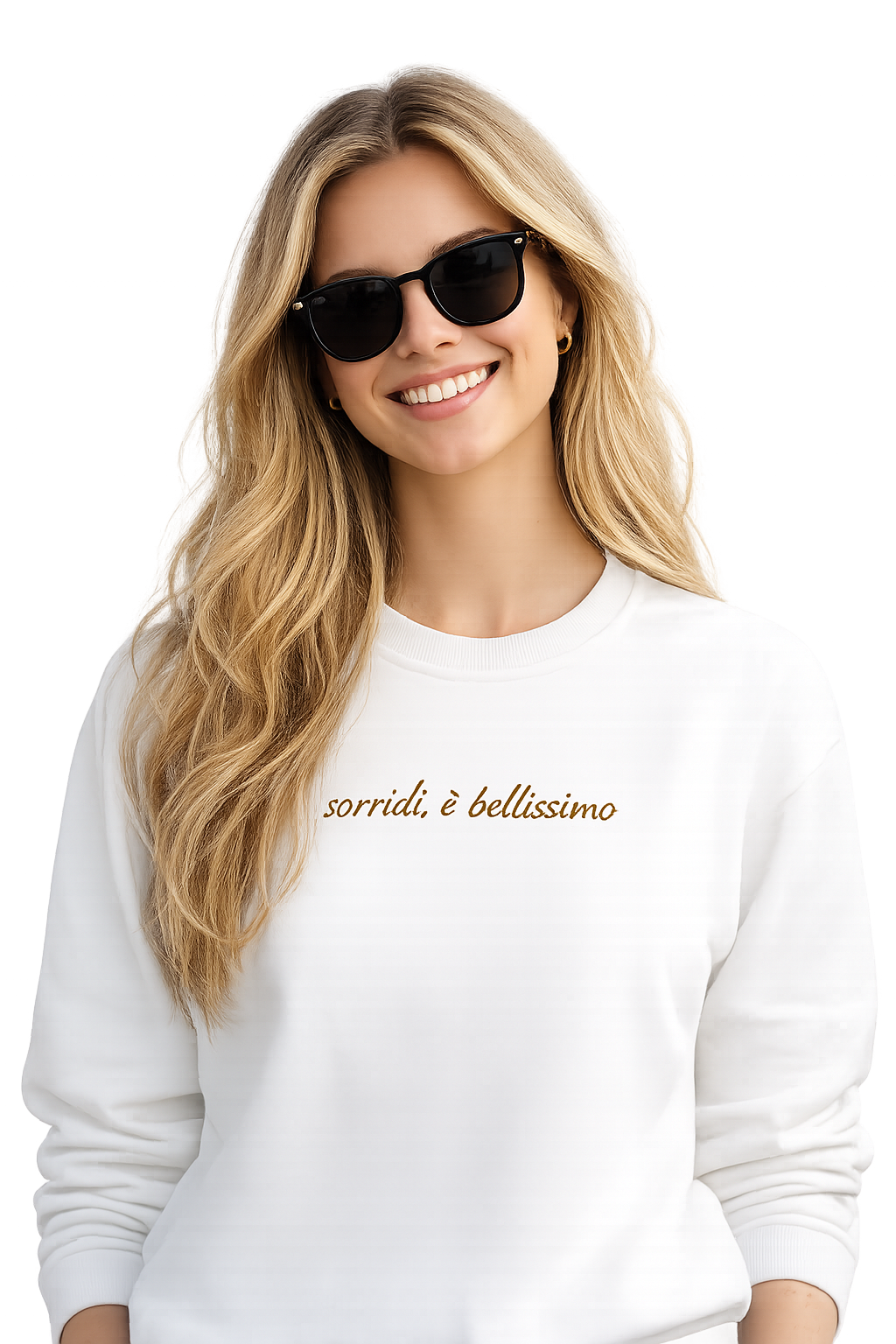 Felpa girocollo unisex ricamata | sorridi è bellissimo