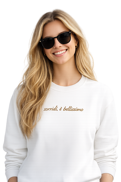 Felpa girocollo unisex ricamata | sorridi è bellissimo
