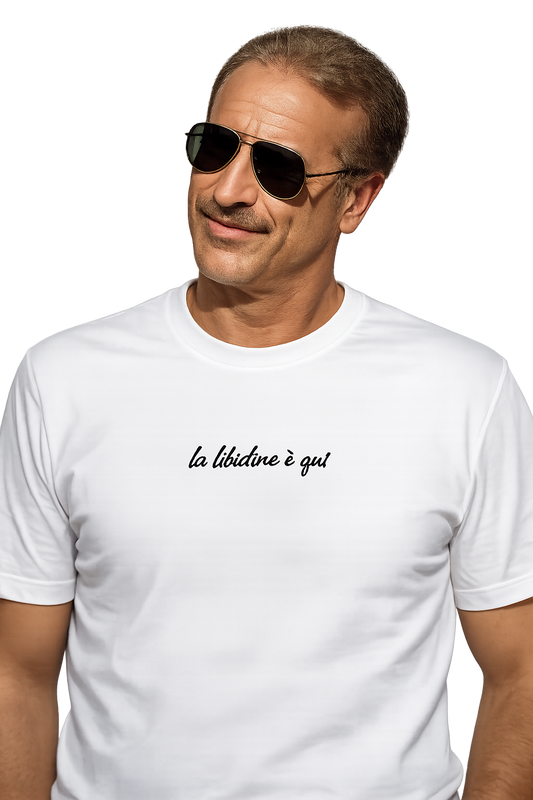 T-shirt girocollo ricamata - la libidine è qui