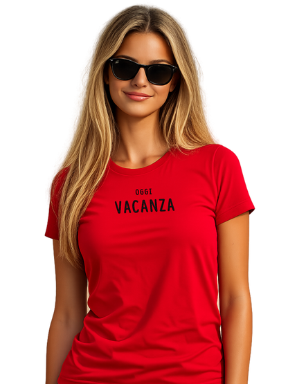 T-shirt girocollo ricamata - oggi VACANZA